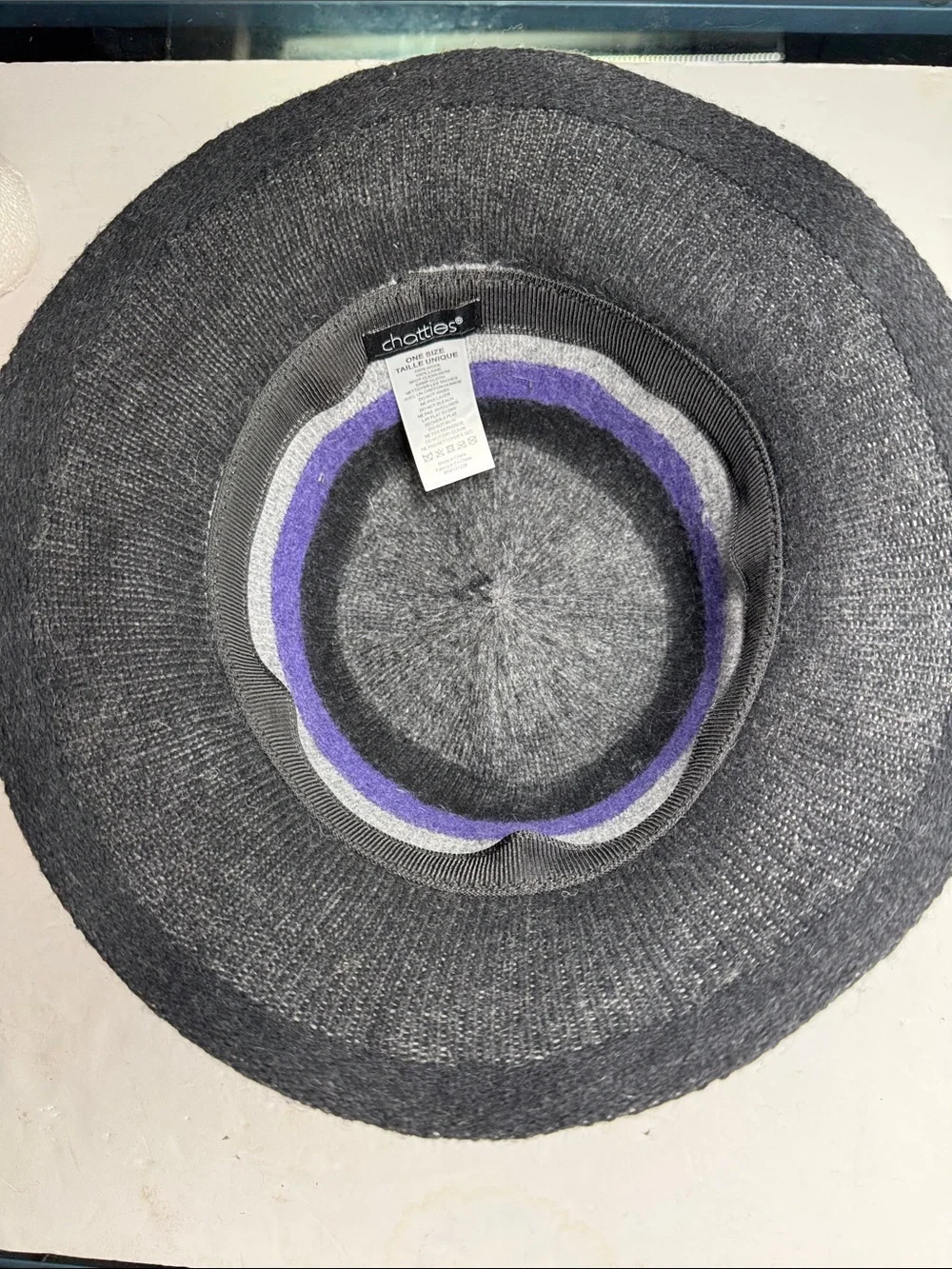 chatties Black, Gray & Purple Striped 100% wool bucket hat winter fall outdoor
